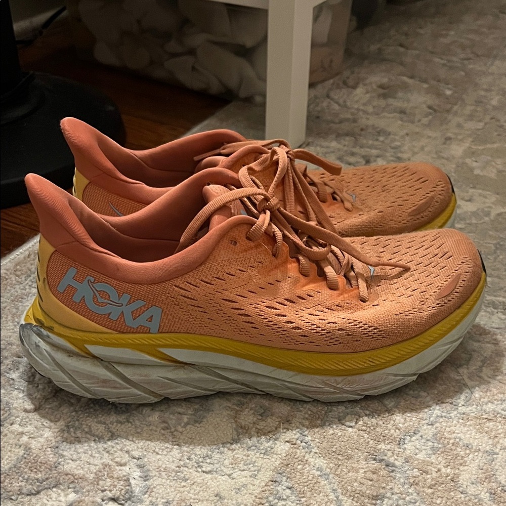 Hoka Women's Peach and Yellow Athletic Shoes